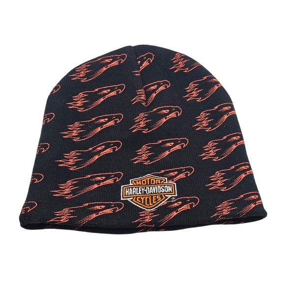 Harley-Davidson Other - Harley Davidson AOP Screamin Eagle Knit Beanie Skull Cap Black OSFM Biker Y2K